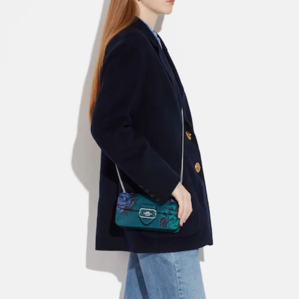 *SOLD* COACH Morgan Crossbody Turquoise with Jumbo Floral Print - Picture 4 of 14